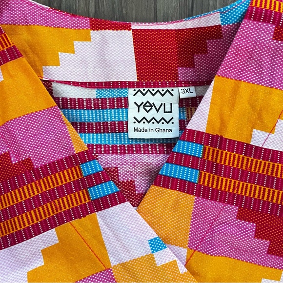 Yevu 100% Cotton Ghanian Made Colorful Wrap Top‎ V-Neck Short Sleeve size 3XL - Picture 12 of 14